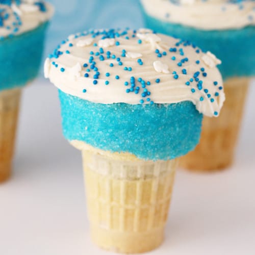 blue and white cupcake cones