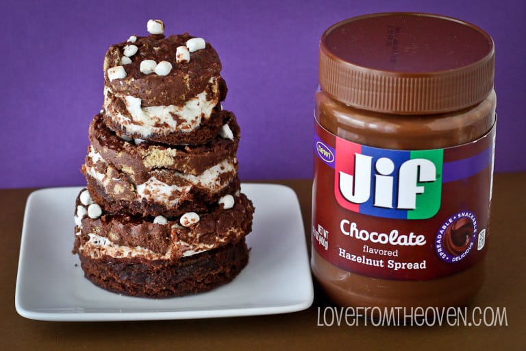 JIF Chocolate Hazelnut Spread S'mores Crunch Brownies by Love From The Oven-2-11