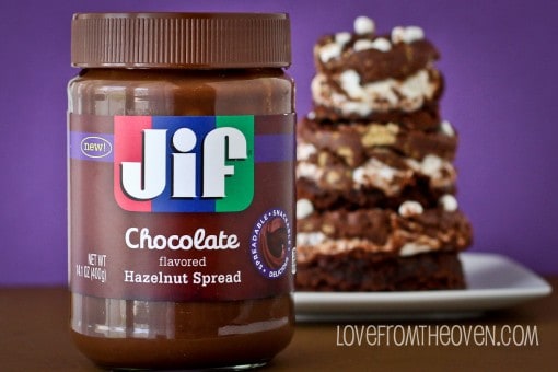 JIF Chocolate Hazelnut Spread S'mores Crunch Brownies by Love From The Oven-2-12