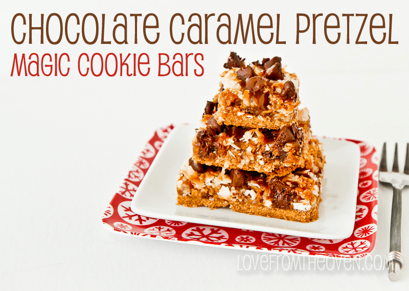 Chocolate Caramel Pretzel Seven Layer Magic Cookie Bars