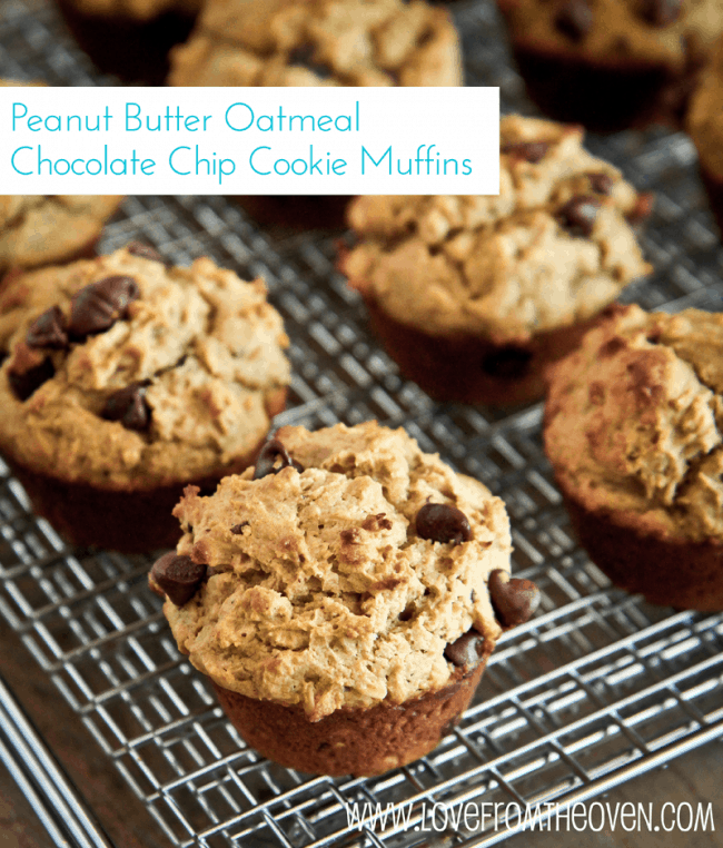 Peanut Butter Oatmeal Chocolate Chip Cookie Muffins