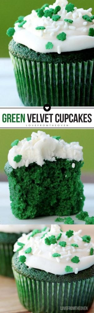 Easy Green Velvet Cupcakes or Green Velvet Cake Recipe #greenvelvetcake #greenvelvetcupcakes #stpatricksdaycake #greenvelvetrecipe