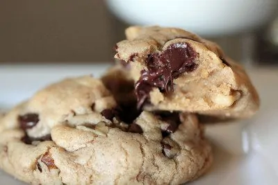 chocolate chip cookie broken in half