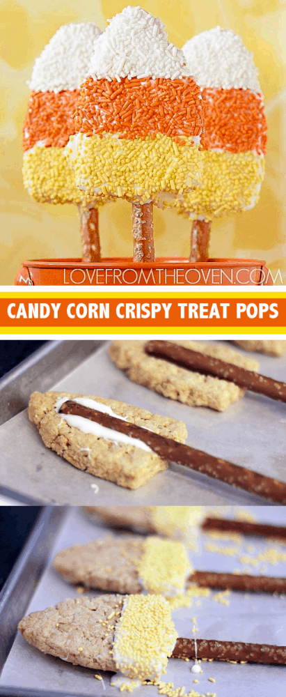 Candy Corn Crispy Treat Pretzel Pops