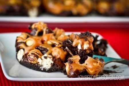 Caramel Pretzel Filled Brownies
