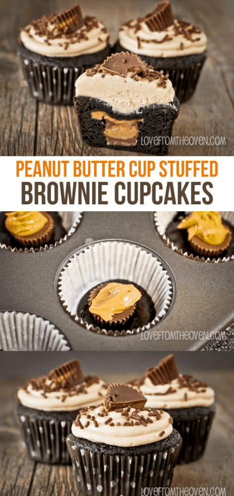 Peanut Butter Cup Stuffed Brownie Cupcakes