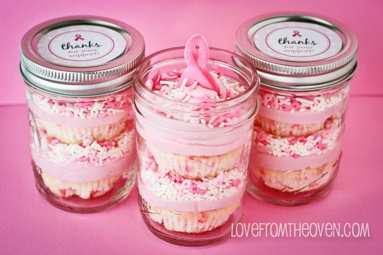Pink Ribbon Breast Cancer Awareness Funfetti Cupcake Jars