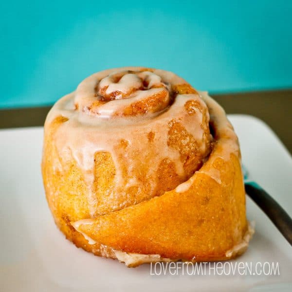 Pumpkin Cinnamon Rolls With Vanilla Maple Glaze • Love From The Oven