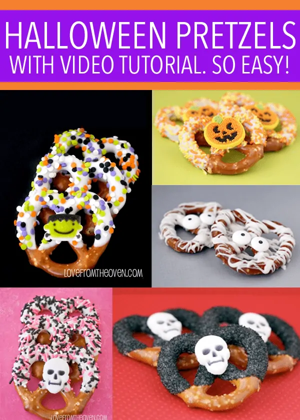 Easy and delicious Halloween Pretzels.  So easy, and you can even watch a video that walks you through it.  