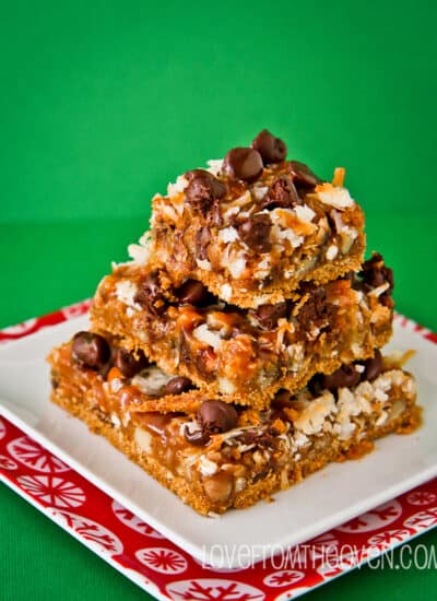 caramel pretzel magic cookie bars