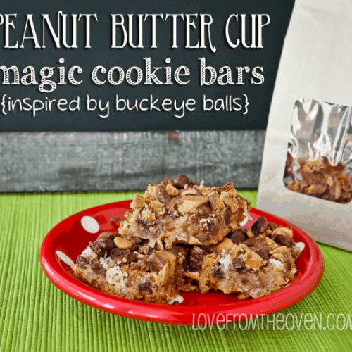Peanut Butter Cup Magic Cookie Bars • Love From The Oven