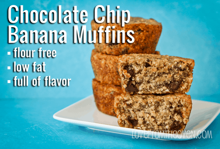 Chocolate Chip Banana Muffins {Flour Free & Low Fat!}
