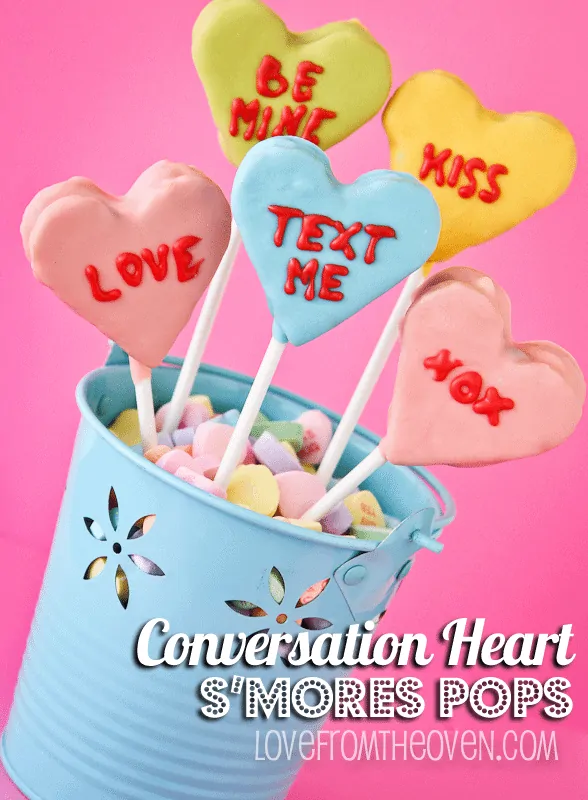 Conversation Heart Marshmallow S'mores Pops by Love From The Oven