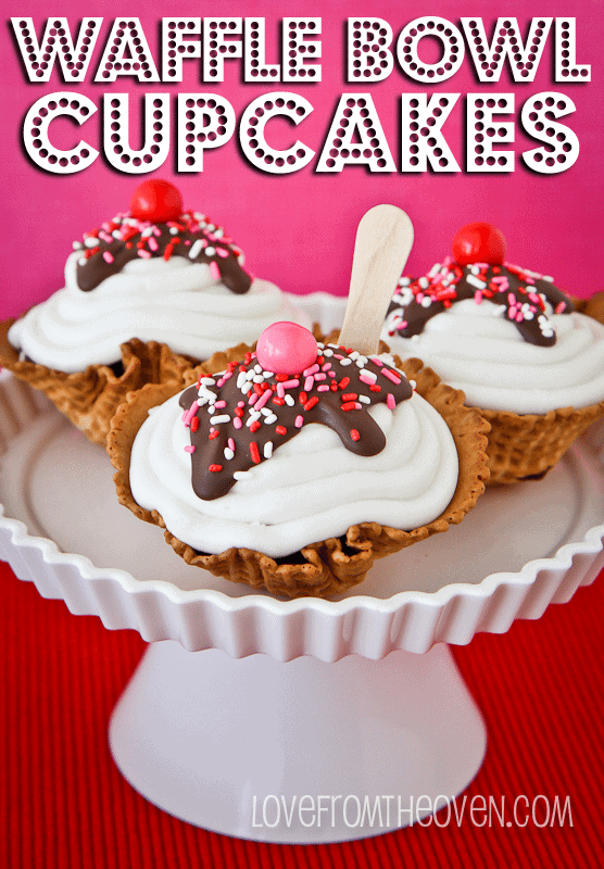 Waffle Bowl Cupcake Sundaes by Love From The Oven