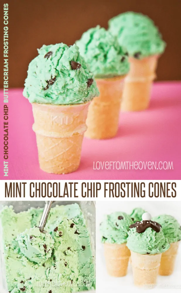 Mint Chocolate Chip Frosting Cones