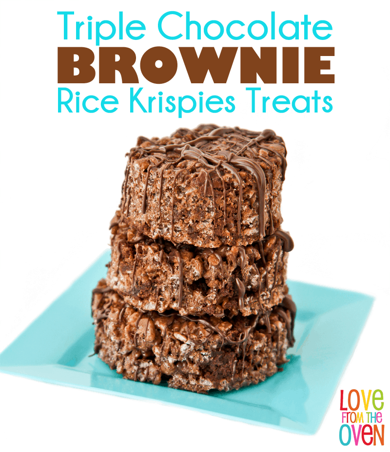Triple Chocolate Brownie Rice Krispies Treats • Love From The Oven