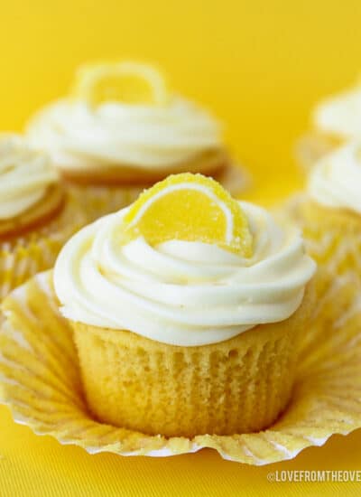 Lemon cupcakes on a yellow background