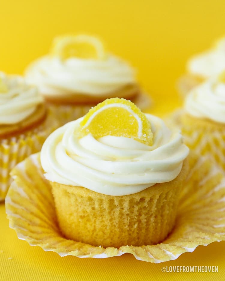 Lemon cupcakes on a yellow background
