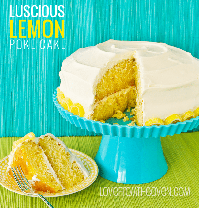 Lemon Poke Cake Frosted With Lemon Whipped Cream Frosting