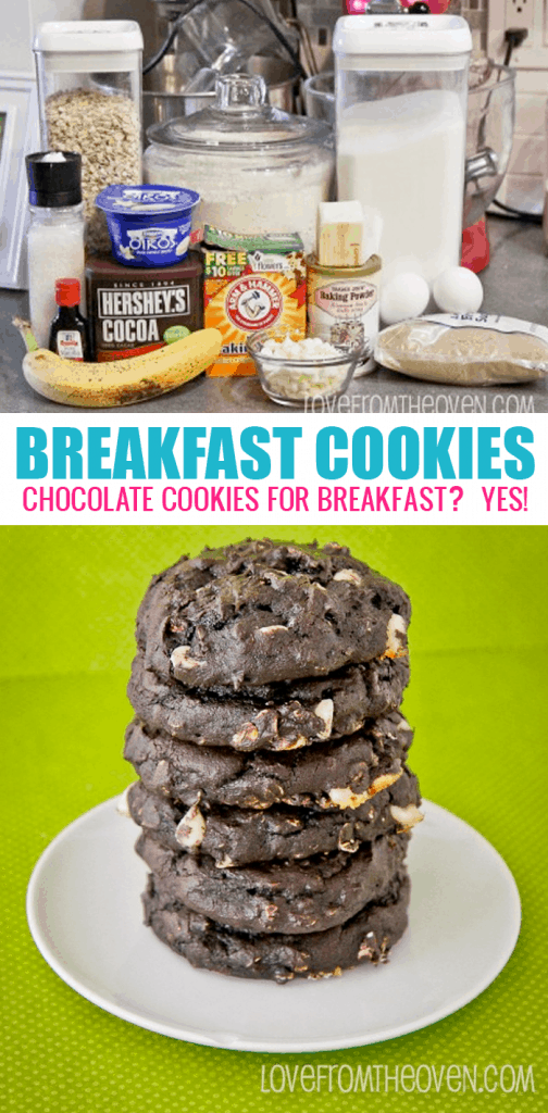 Chocolate Breakfast Cookies. These delicious cookies are made from similar ingredients as muffins, but cookies for breakfast is SO fun!