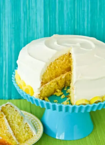 A lemon cake with a blue background