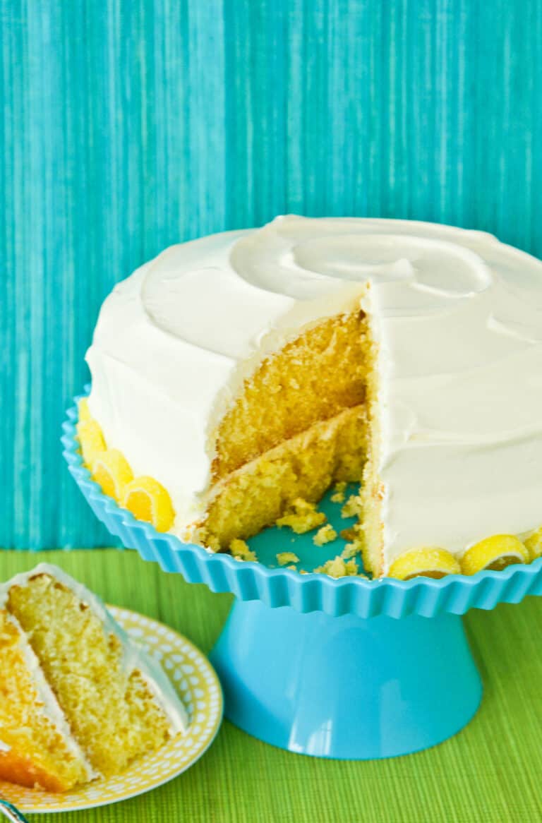 A lemon cake with a blue background