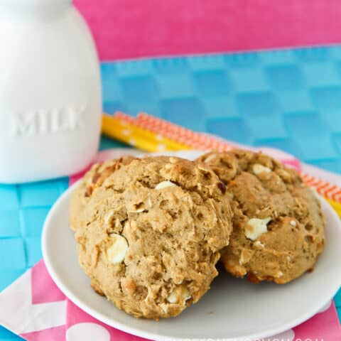 Breakfast cookies on a white plate.