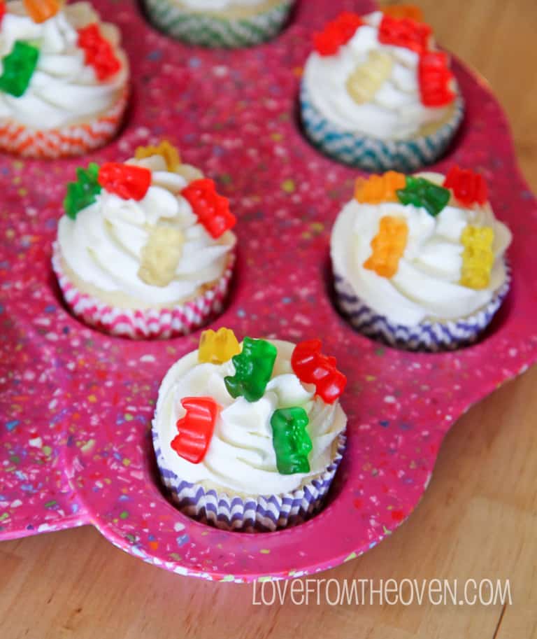 Gummy Bear White Chocolate Cupcakes • Love From The Oven