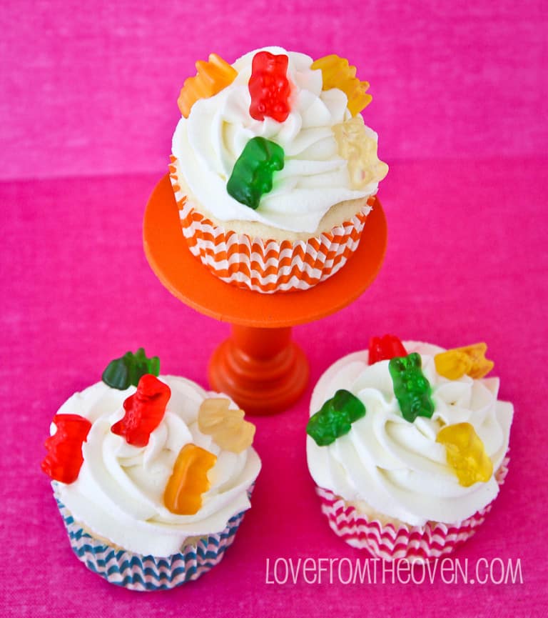 Gummy Bear White Chocolate Cupcakes • Love From The Oven