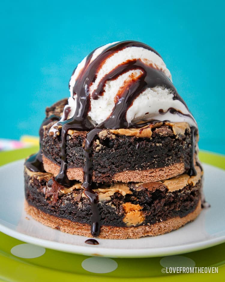 Pot tart brownies with ice cream on top.