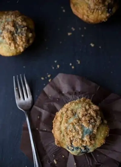 Blueberry muffins on a dark background