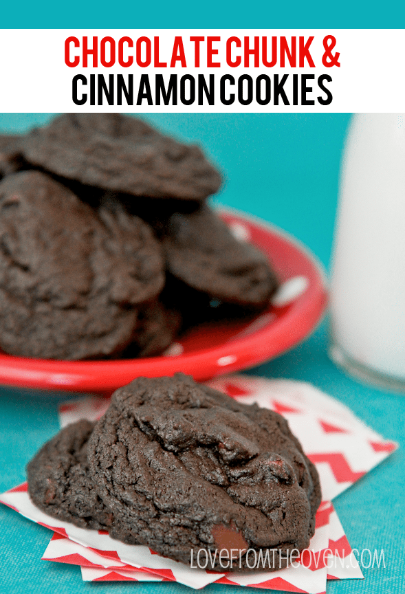 Chocolate Chunk And Cinnamon Cookies.  So delicious, easy and a great twist on regular chocolate cookies.