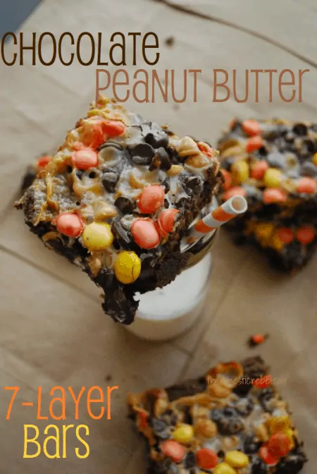 Chocolate Peanut Butter 7 Layer Bars by the Domestic Rebel