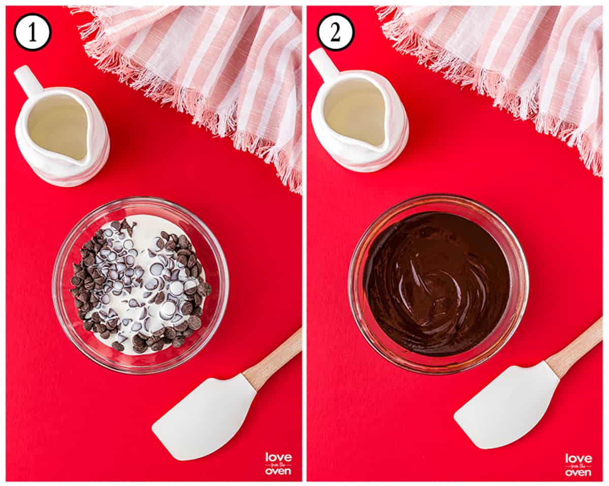 photos showing the steps to make chocolate fondue