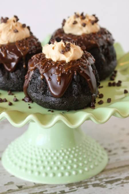 Dark Chocolate Baby Bundt Cakes With Chocolate Ganache And Caramel Buttercream