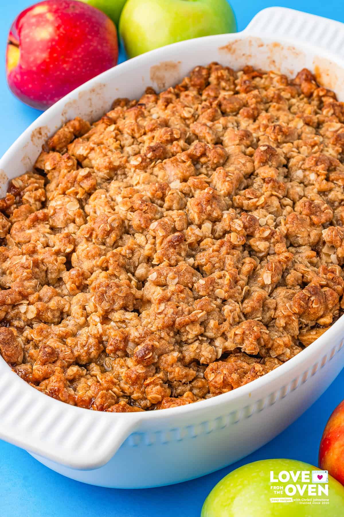 apple crumble in a baking dish