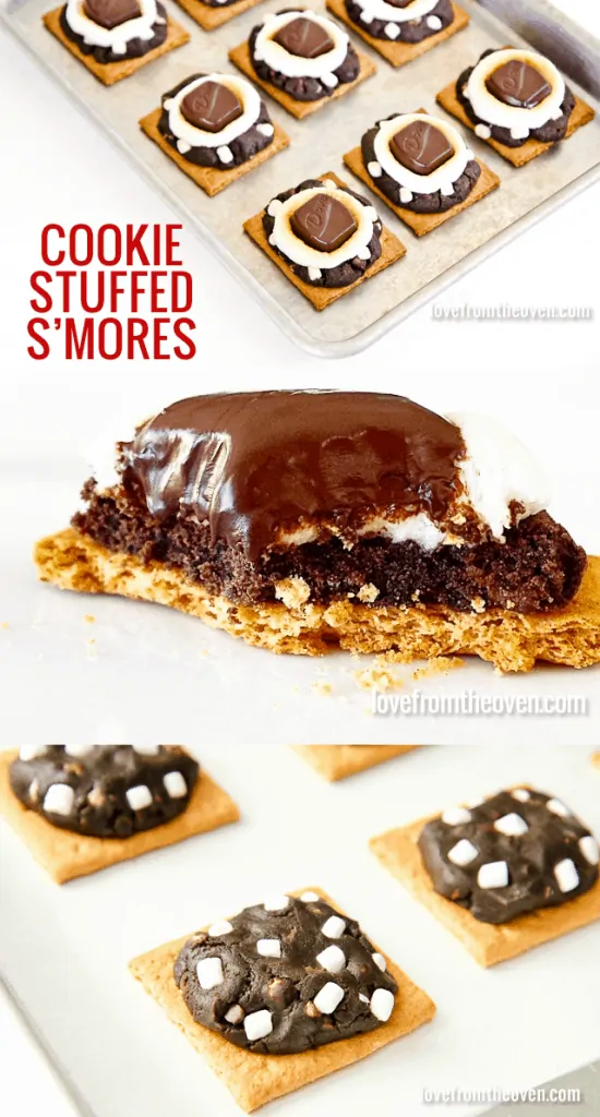 Cookie Stuffed S'mores - Cookies Baked Onto Graham Crackers! Such an awesome s'more idea!