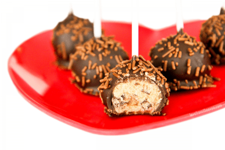 Dark Chocolate Chunk Cookie Dough Pops at Love From The Oven