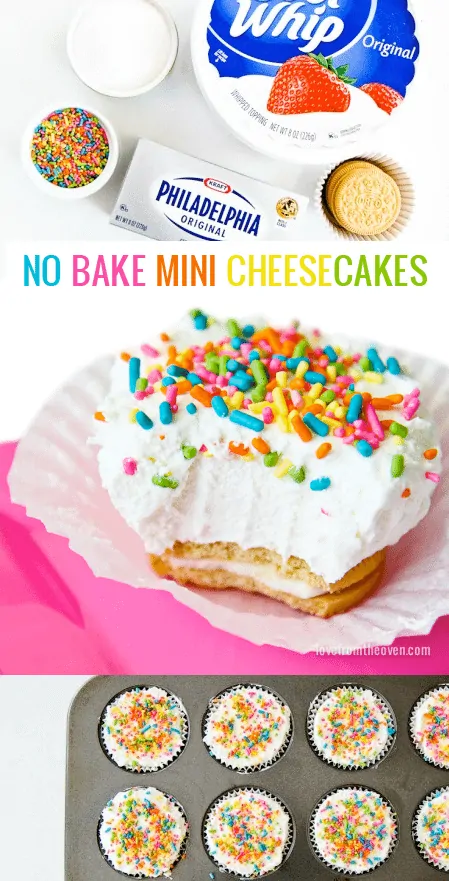 No Bake Mini Oreo Sprinkle Cheesecakes #cheesecake
