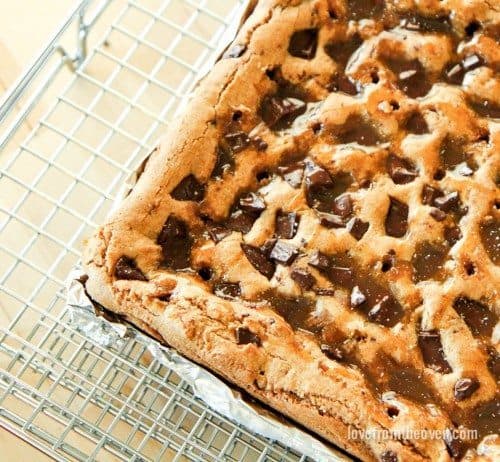 Salted Caramel Chocolate Chunk Cookie Butter Bars