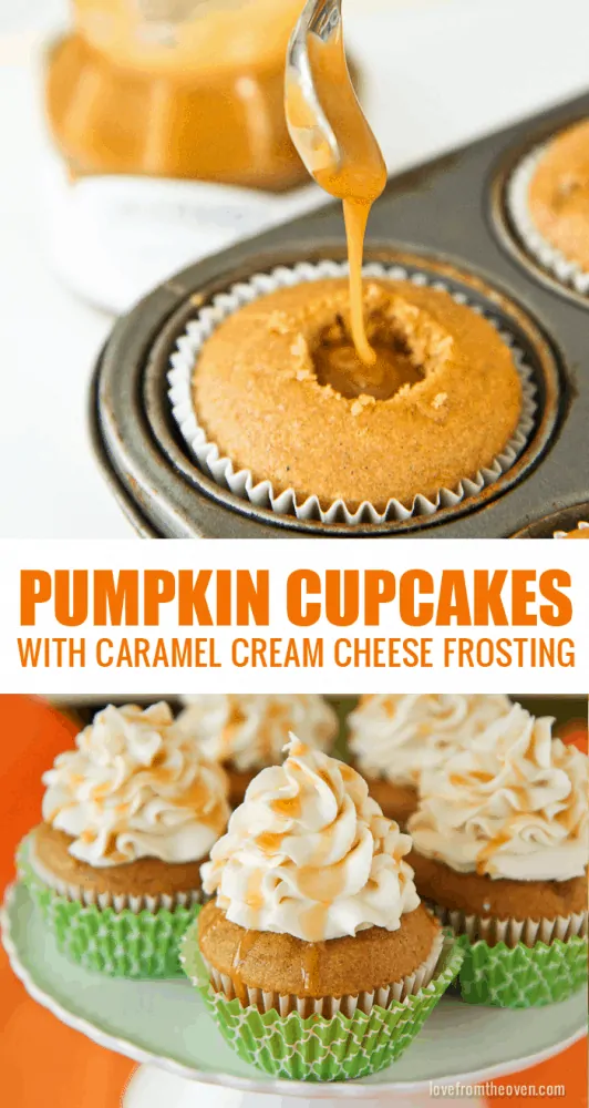 Pumpkin Cupcakes With A Caramel Cream Cheese Frosting. These cupcakes are absolutely amazing and really simple to make.