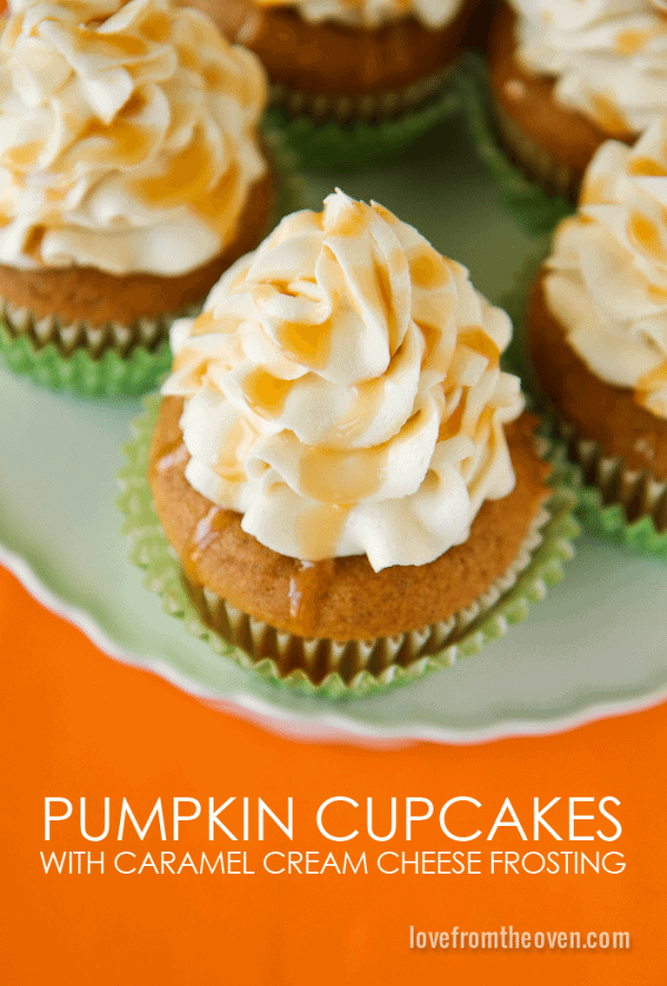 Pumpkin Cupcakes With Caramel Cream Cheese Frosting