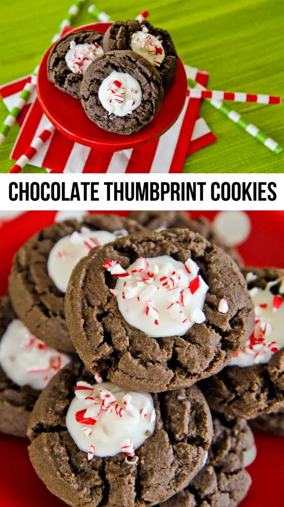 Chocolate Thumbprint Cookies With A Peppermint Bark Center