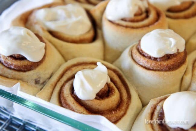 Cream Cheese Frosting On Hot Cinnamon Rolls