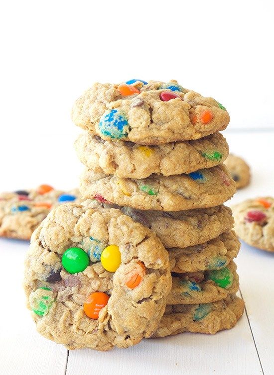 stack of m&m cookies