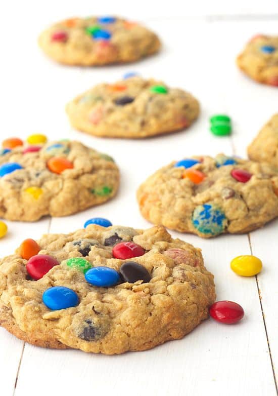 peanut butter monster cookies on a white background