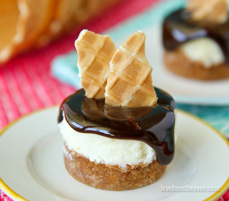 Waffle Cone Cheesecake Minis • Love From The Oven