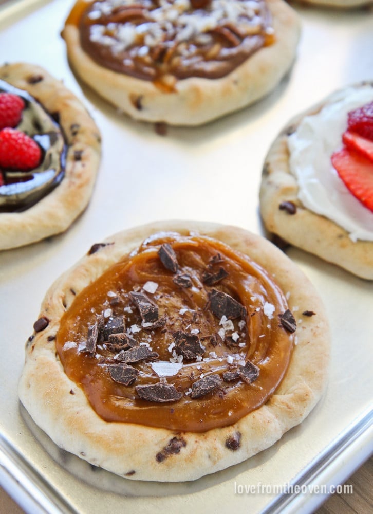 Chocolate Chip Dessert Pizzas • Love From The Oven