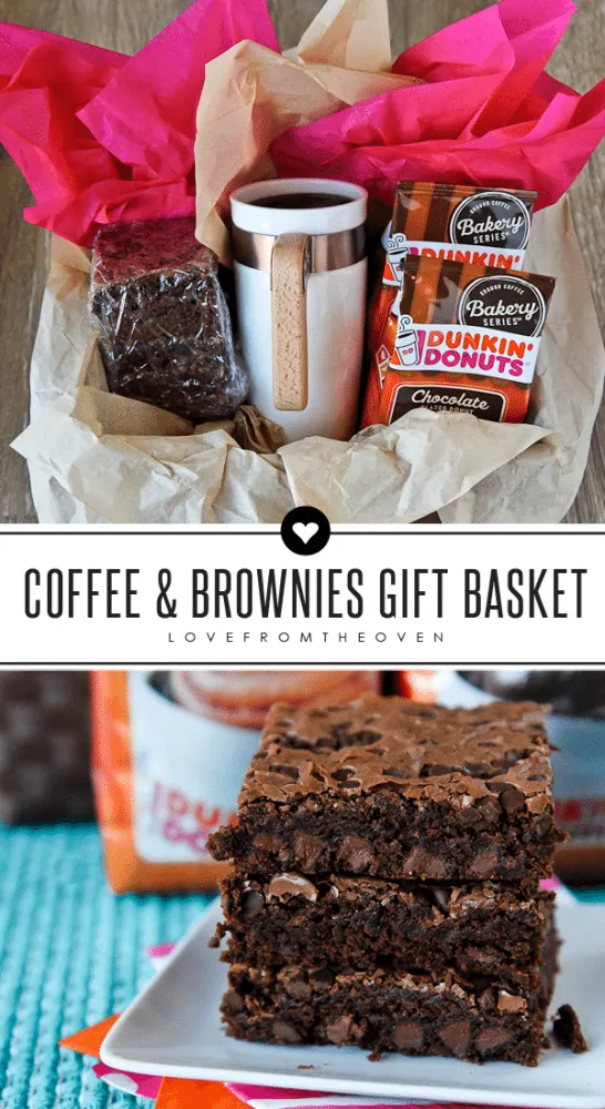 Easy Gift Basket Idea.  Perfect for neighbors, teachers or friends. Coffee, a mug and some homemade coffee brownies. 