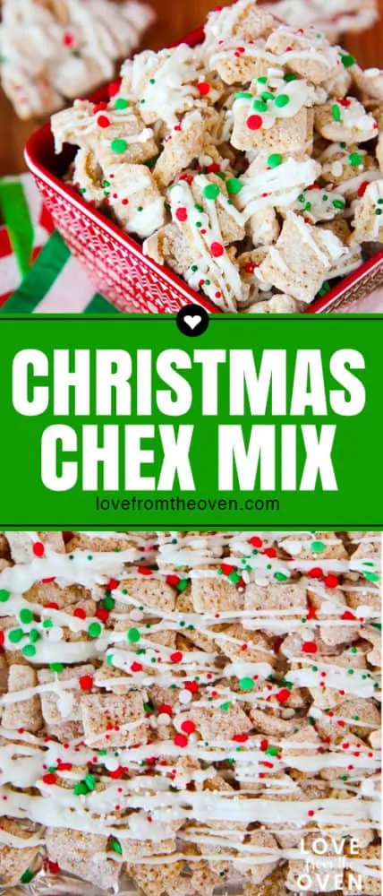 Several images of Christmas chex mix
